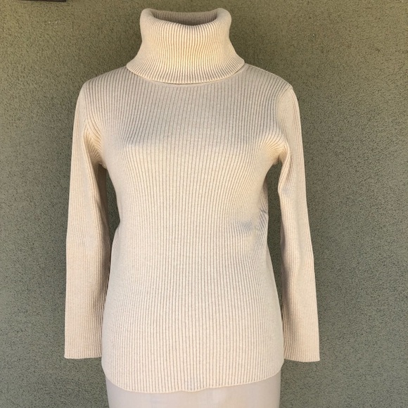 cream ribbed turtleneck sweater